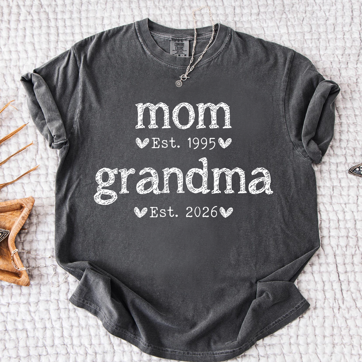 Comfort Colors Personalized Mom Est Grandma Est Shirt, Custom Family T Shirt, Idea Gift for Mother's Day, Birthday