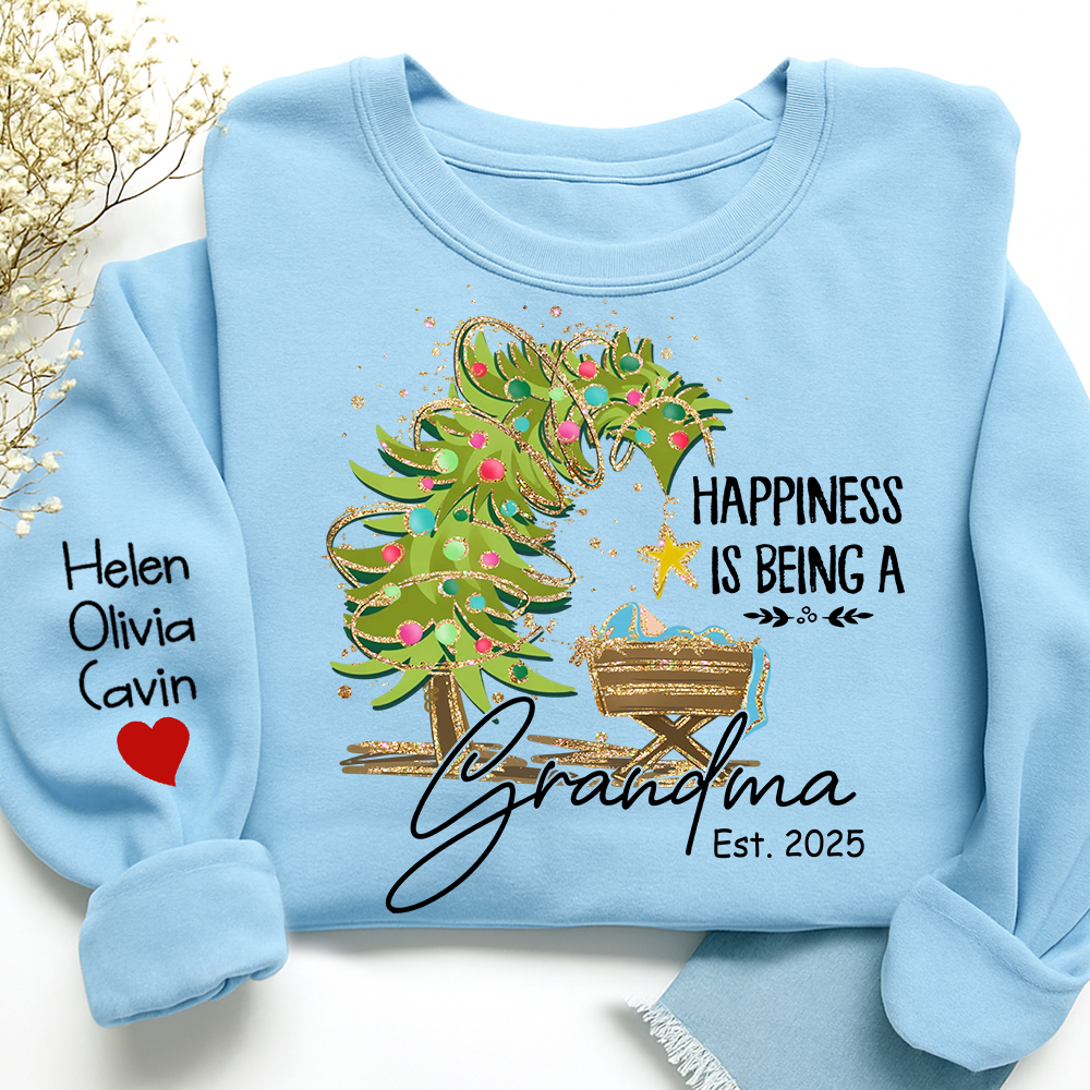Happiness Is Being a Grandma Shirt, Custom Christmas Sweatshirt with Kids Names