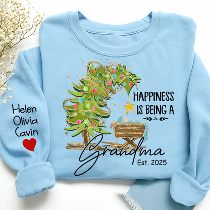 Happiness Is Being a Grandma Shirt, Custom Christmas Sweatshirt with Kids Names
