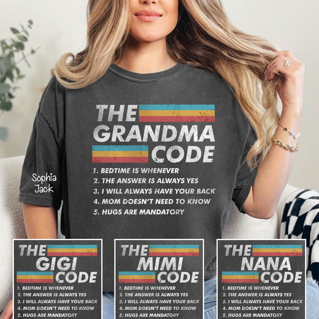 Personalized The Grandma Code" T-Shirt – Personalized Mimi, Gigi, Nana Shirts, Fun Gift for Grandparents, Mother’s Day, Birthday