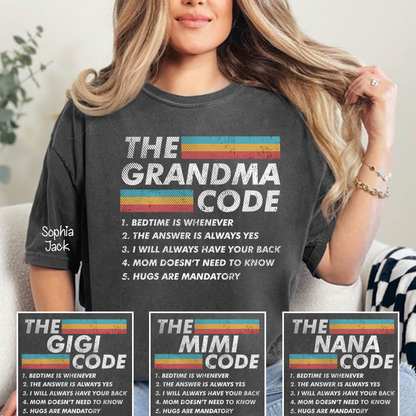 Personalized The Grandma Code" T-Shirt – Personalized Mimi, Gigi, Nana Shirts, Fun Gift for Grandparents, Mother’s Day, Birthday