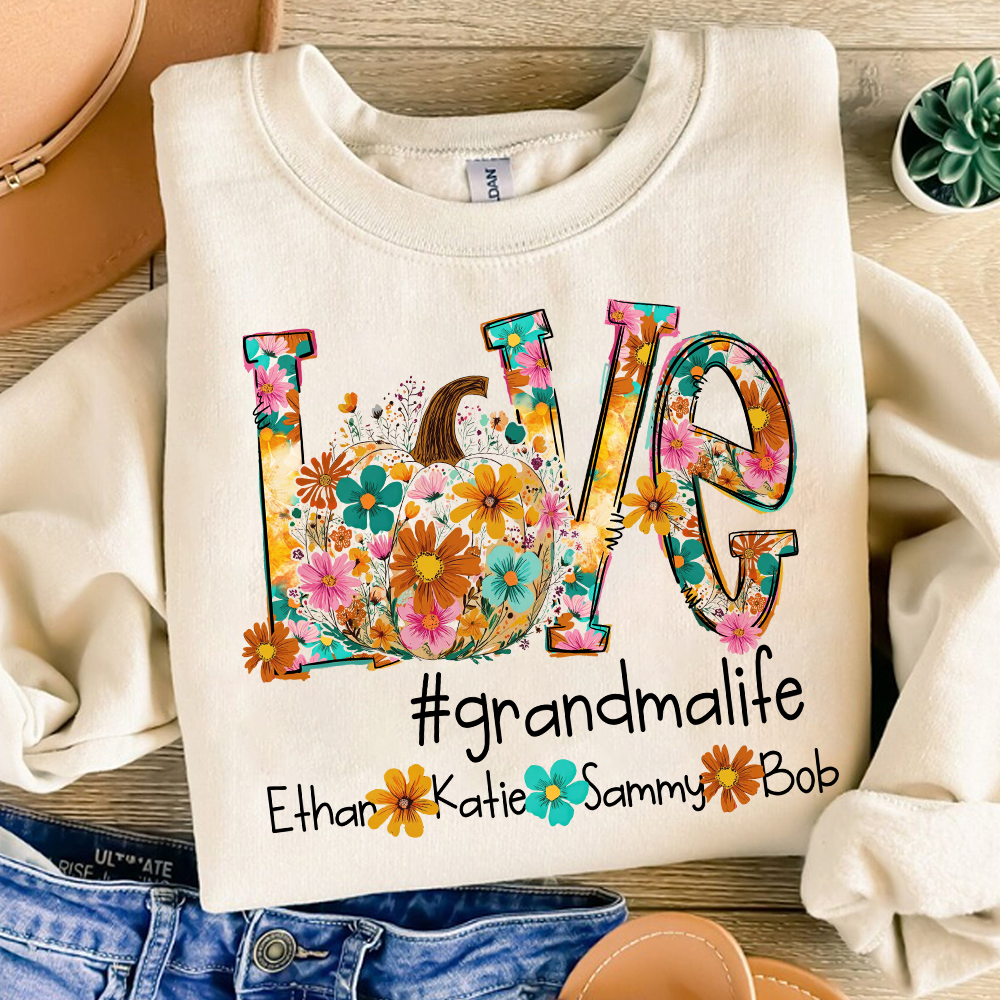 Love Autumn Personalized Sweatshirt, Custom Name for Grandma And Kids