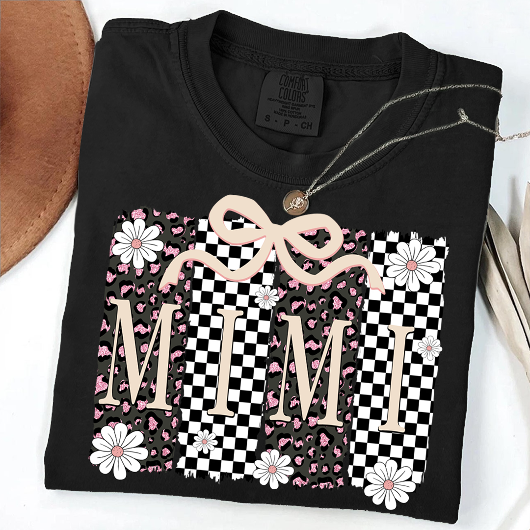 Comfort Colors® Mimi Graphic Tee, Retro Checkered Daisy Print Shirt for Grandma
