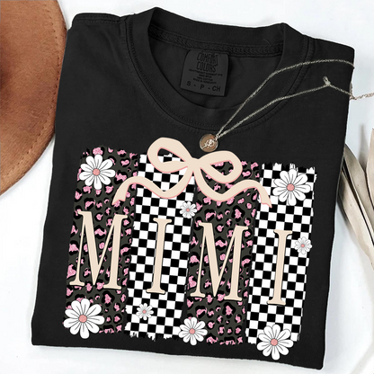 Comfort Colors® Mimi Graphic Tee, Retro Checkered Daisy Print Shirt for Grandma