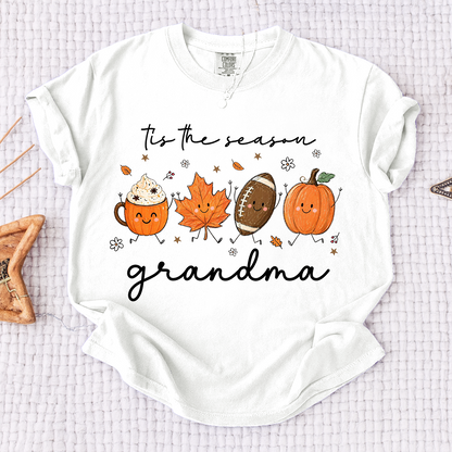 Comfort Colors® Fall Grandma Shirt, It’s the Season Pumpkin Football Graphic Tee, Cute Autumn Grandma T Shirt for Women