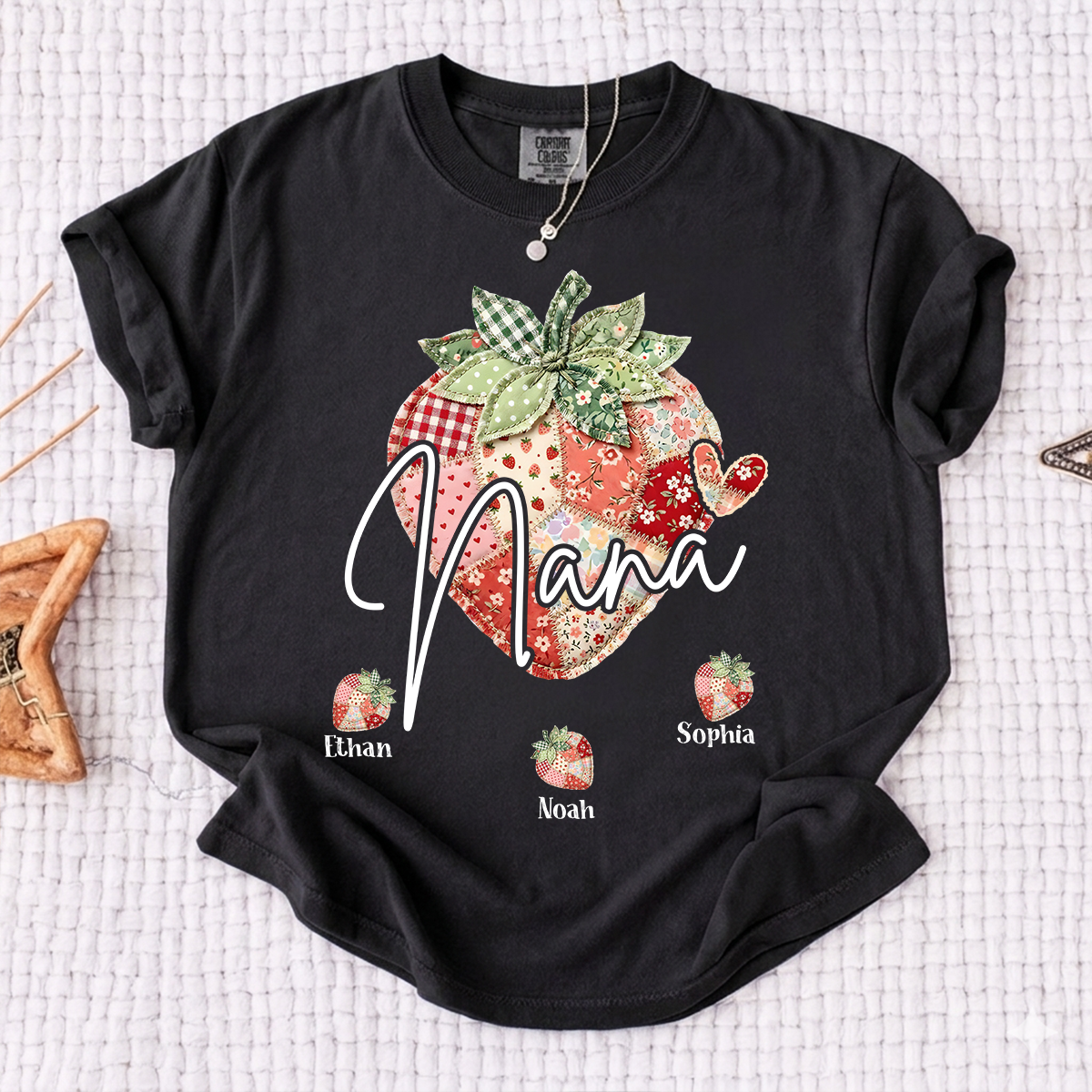 Comfort Colors® Nana Strawberry Graphic Tee, Fun and Sweet Personalized Grandma Shirt For Gift Nana And Kids