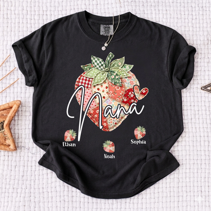Comfort Colors® Nana Strawberry Graphic Tee, Fun and Sweet Personalized Grandma Shirt For Gift Nana And Kids