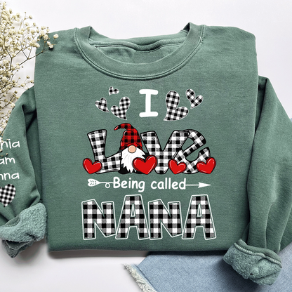 I Love Being Called Nana Sweatshirt, Gingham Heart Gnome, For Gift Valentine Grandma And Kids