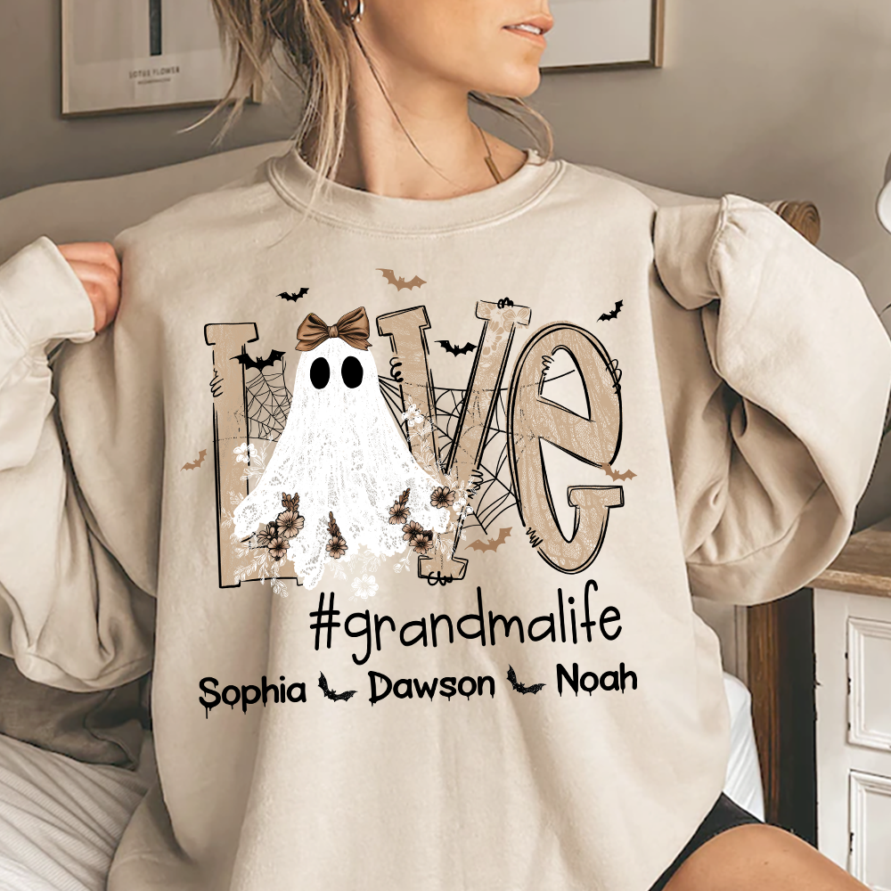 Love Grandma Life Halloween Sweatshirt, Custom Gifts for Grandma and Grandchild