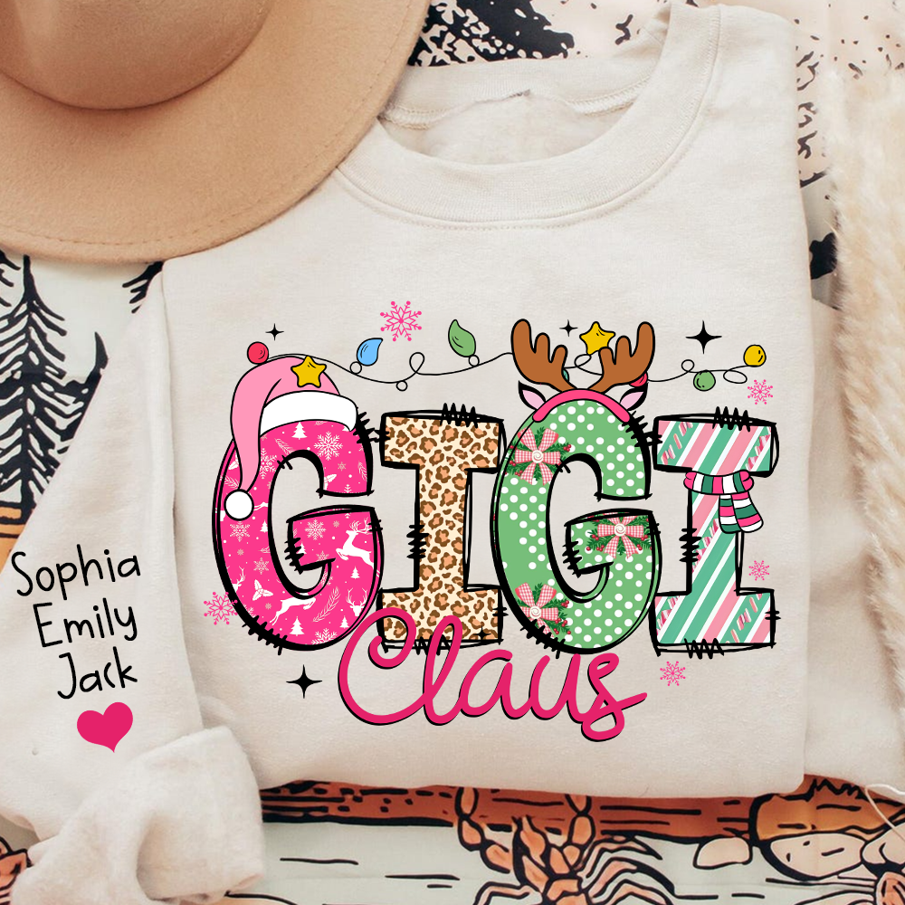 Personalized Grandma Sweatshirt, Merry Christmas Design with Grandchild's Name on Sleeve