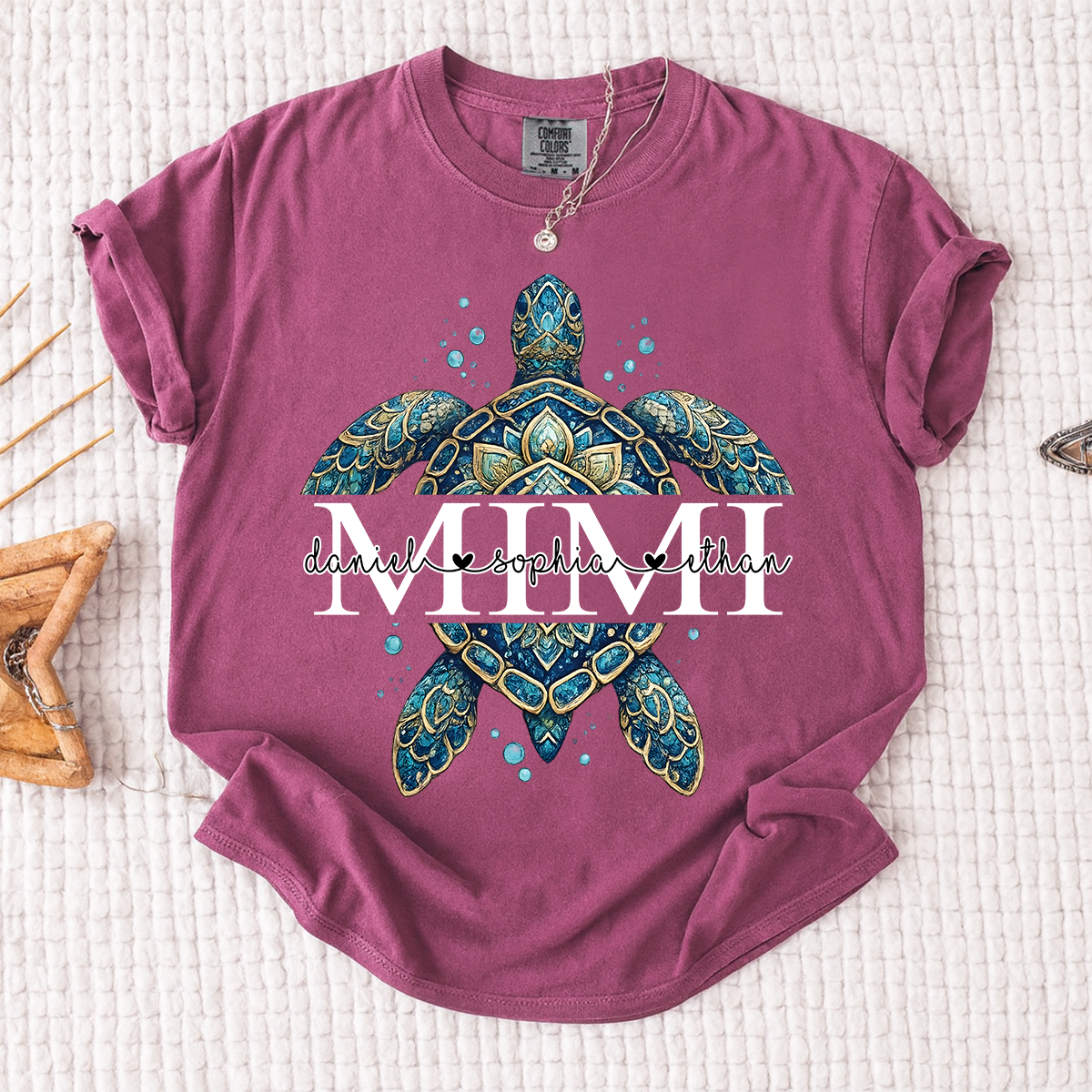 Comfort Colors Mimi Sea Turtle Shirt, Personalized Grandma Shirt with Grandchildren Names, Coastal Summer Gift for Mimi Nana