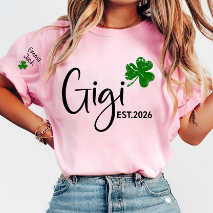 Gigi Shamrock Shirt For St Patrick’s Day, Cute Green Family T-Shirt For Grandma With The Names