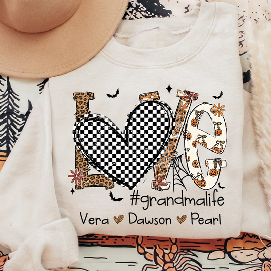 Custom Love Family Sweatshirt, Grandma Halloween Shirt with Kids Names