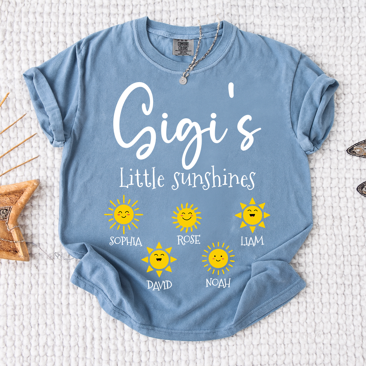 Comfort Colors® Personalized Gigi Shirt with Grandkids Names, Gigi's Little Sunshines Tee, Custom Grandma Shirt, Family Gift from Grandchildren
