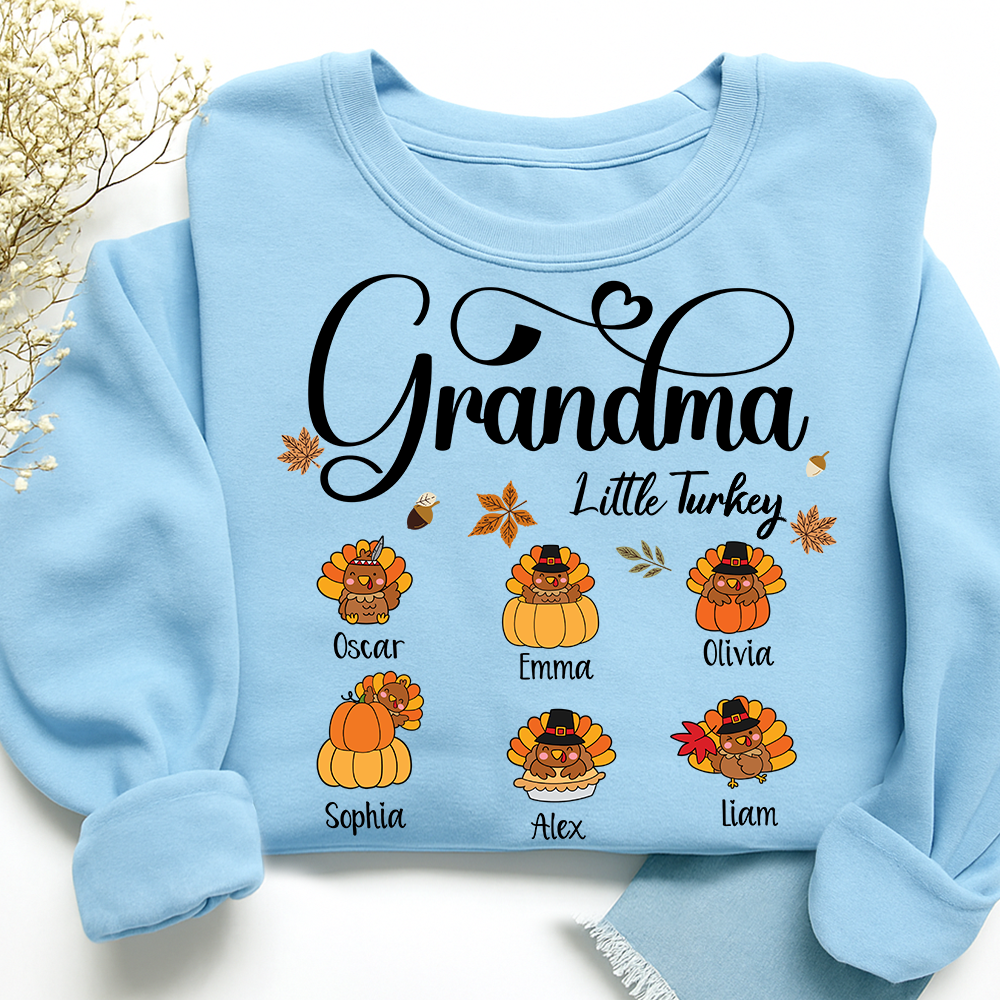 Full Grandma Little Turkey Sweatshirt, Custom Gifts for Grandma and Grandchild