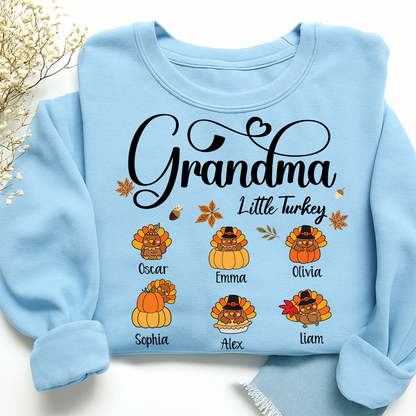 Full Grandma Little Turkey Sweatshirt, Custom Gifts for Grandma and Grandchild