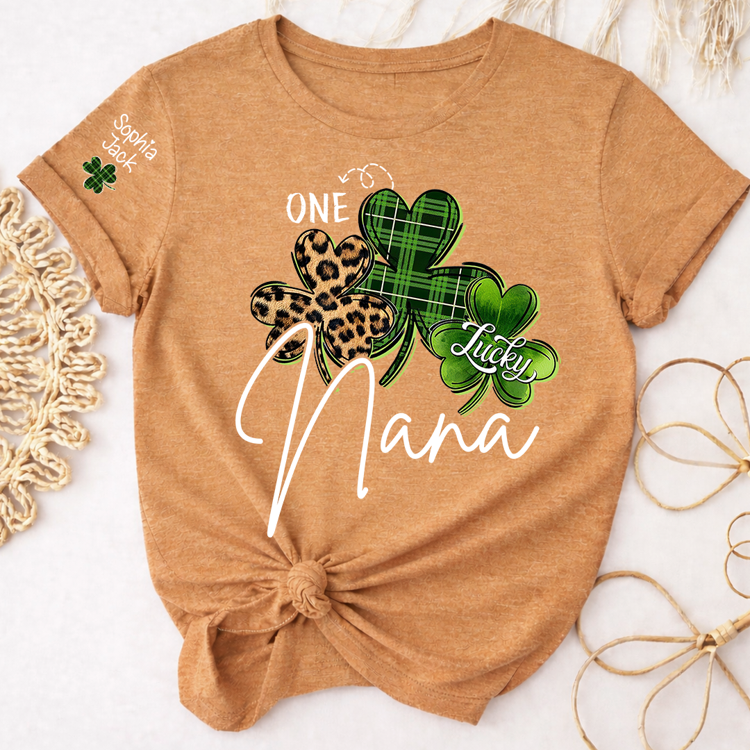 One Lucky Nana T-shirt For St. Patrick's Day, Personalized T-shirt For Grandma With Children's Names