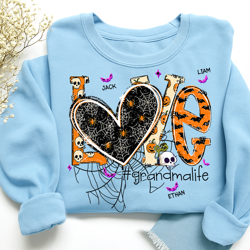 Grandma Life Halloween Sweatshirt, Cute Love Spooky Bat Gift for Grandma And Kids