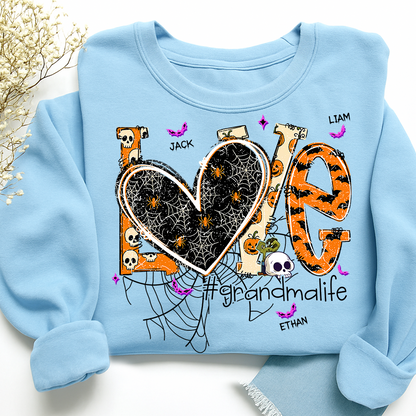 Grandma Life Halloween Sweatshirt, Cute Love Spooky Bat Gift for Grandma And Kids