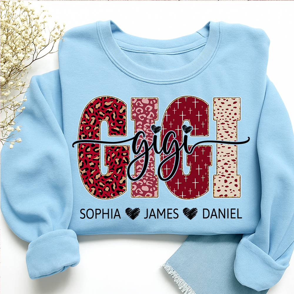 Personalized Gigi Sweatshirt with Kids Names, Valentine Grandma Gift Crewneck