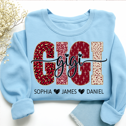 Personalized Gigi Sweatshirt with Kids Names, Valentine Grandma Gift Crewneck