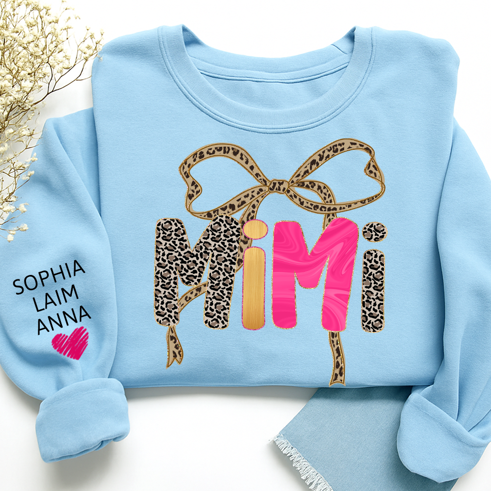 Custom Coquette Leopard Mimi Sweatshirt, Gift for Grandma And Grandchild