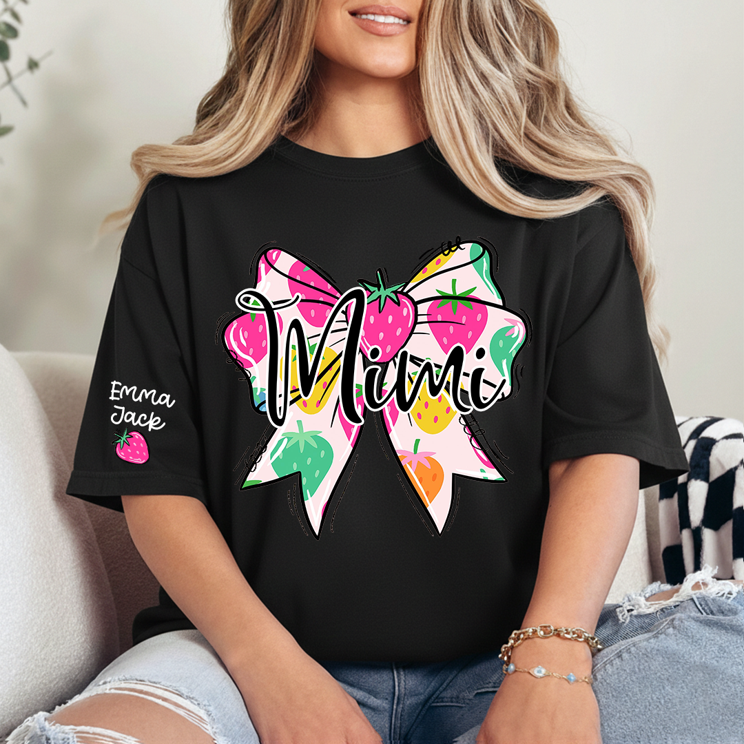 Funny Mimi Shirt, Strawberry Coquette Bow Graphic Tee, Grandma T Shirt for Women, Cute Gift for Mimi from Family