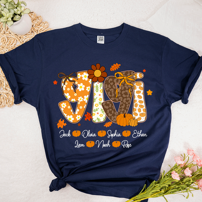 Personalized Pumkin Grandma TShirt, Custom Gigi Nickname with Kids’ Names