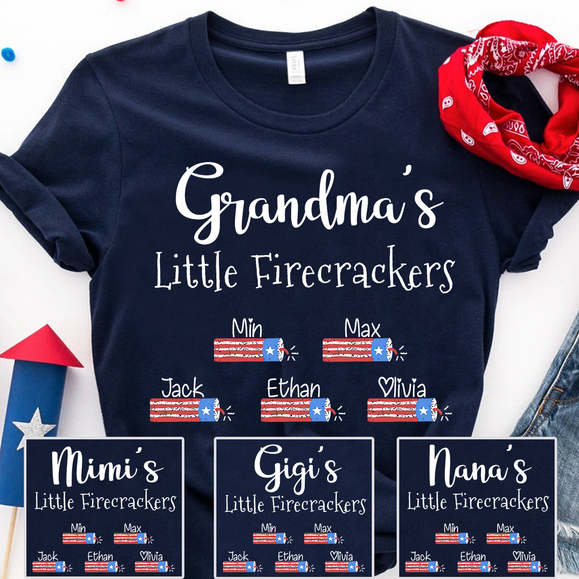 Grandma's Little Firecrackers Shirt with Names - Custom Mother's Day Gift for Mimi