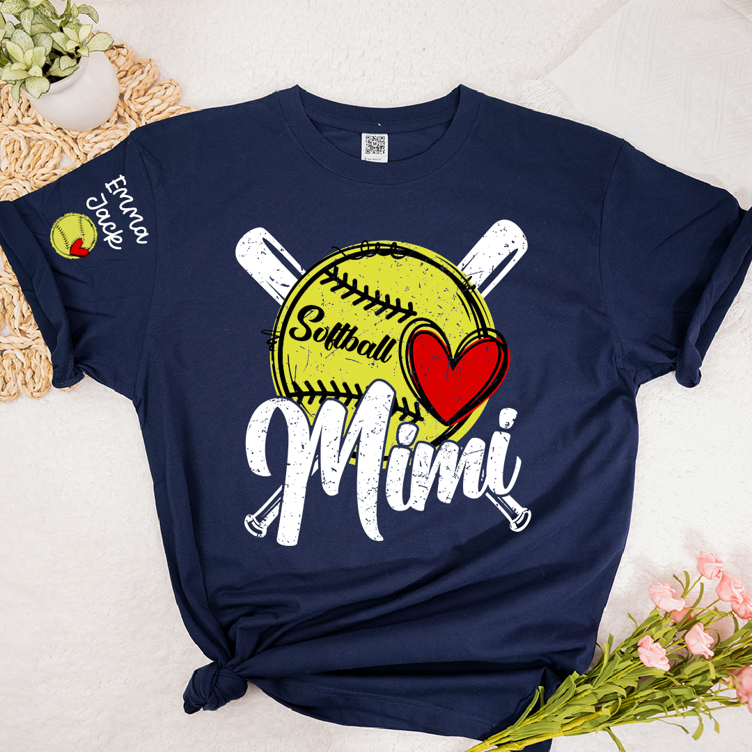 Mimi Softball Shirt with Heart Design, Personalized Family T Shirt with Custom Names