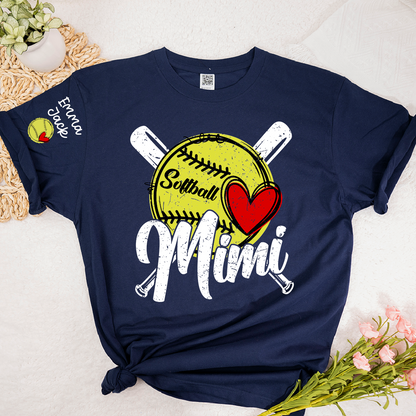 Mimi Softball Shirt with Heart Design, Personalized Family T Shirt with Custom Names