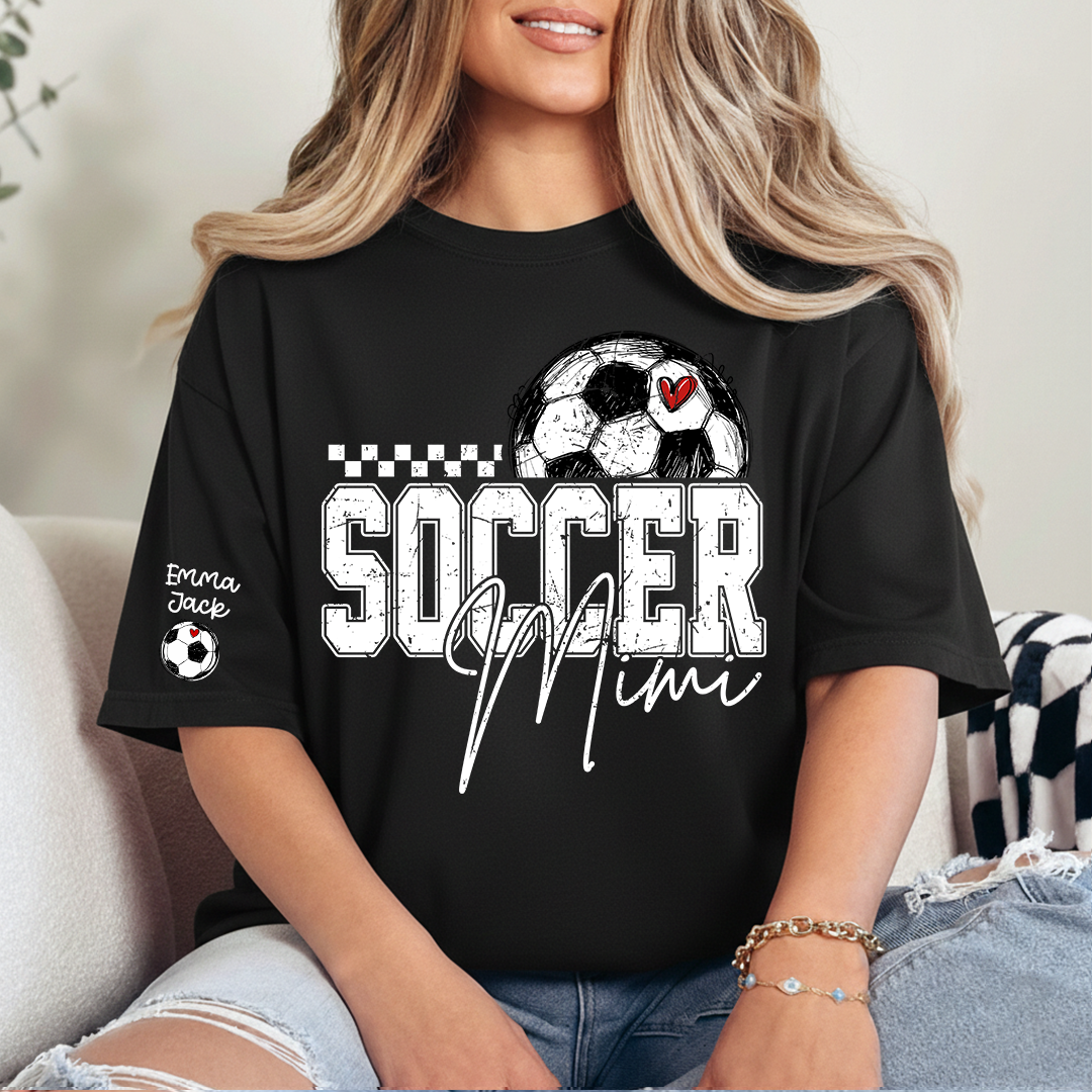 Soccer Mimi Shirt Personalized with Grandkids Names, Soccer Ball Graphic Family T Shirt