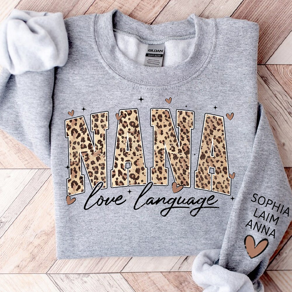 Personalized Nana And Kids Sweatshirt, Love Language Leopard Design for Valentine