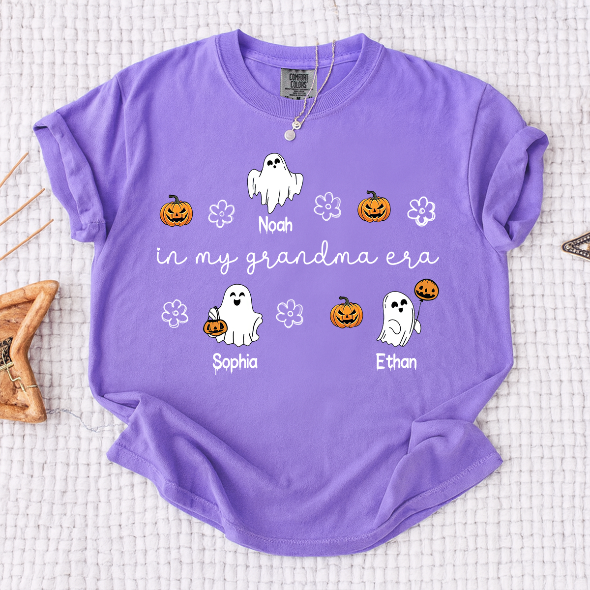 Comfort Colors® In My Grandma Era Halloween Tee, Custom Gifts for Grandma and Grandchild