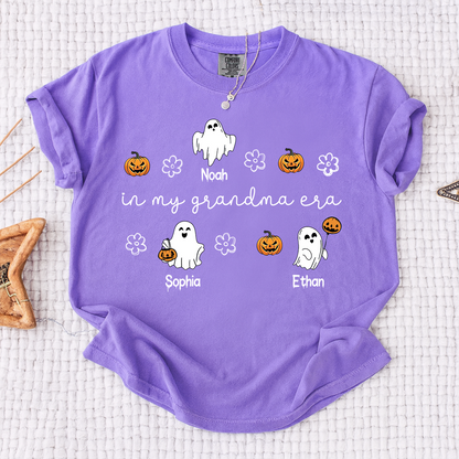 Comfort Colors® In My Grandma Era Halloween Tee, Custom Gifts for Grandma and Grandchild