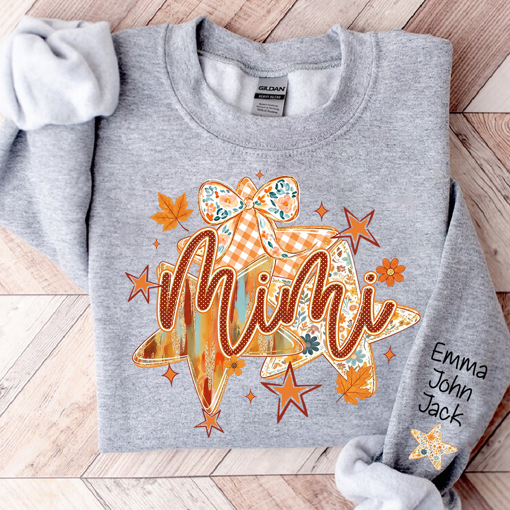 Cute Nana Star Bow Shirt, Personalized Grandma Graphic Tee, Fall Autumn T Shirt, Meaningful Gift from Grandkids