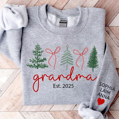 Personalized Grandma Christmas Sweatshirt, Custom Tree Design with Kids Names