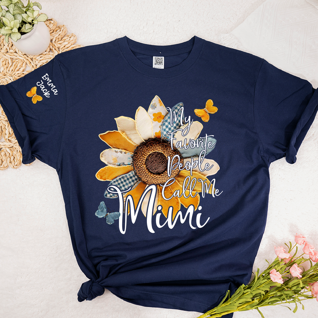 My Favorite People Call Me Mimi Shirt, Personalized Mimi T-Shirt with Sunflower Patchwork and Custom Names