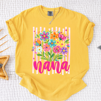 Comfort Colors® Custom Striped Wildflowers Nana Shirt, Trendy Ditsy Floral Gift for Grandma And Kids