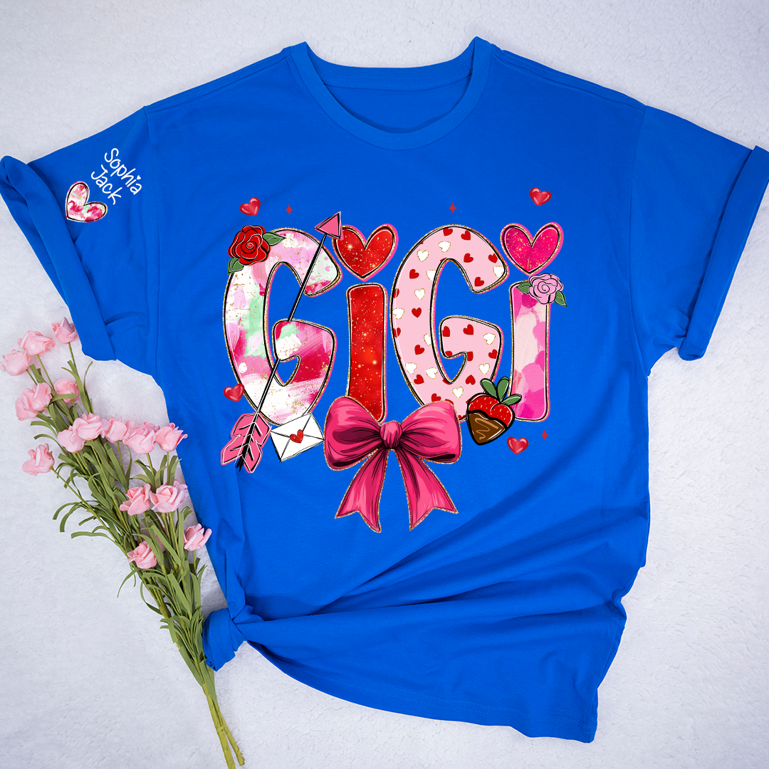 Personalized Gigi Valentine T-shirt, Cute Bow and Strawberry Design for Grandma and Kids