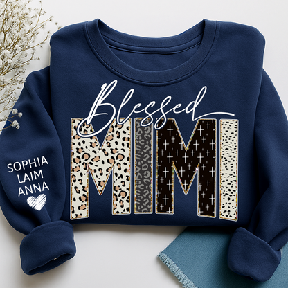 Personalized Blessed Mimi Leopard Sweatshirt – Custom Bible Style Design, Unique Gift for Grandma and Her Grandkids