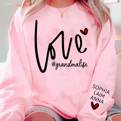 Custom Love Grandma Life Valentine Sweatshirt, Heart Valentine Gifts For Grandma And Kids