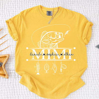 Comfort Colors® Personalized Mimi Fishing Shirt Custom Name Angler Tee for Grandmother, Unique Gift for Grandma Who Loves Fishing