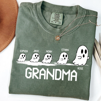 Comfort Colors® Custom Ghost Family T-shirt, Grandma Halloween with Kids Names