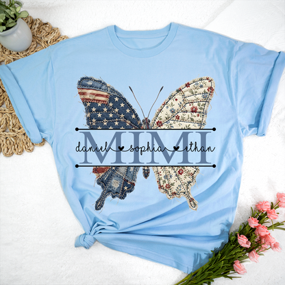 Custom Mimi Butterfly T-Shirt, Patriotic 4th of July Gift For Grandma And Kids