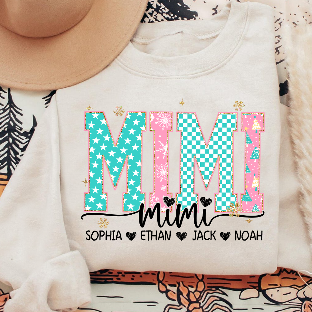 Personalized Mimi Christmas Sweatshirt, Custom Holiday Tree Shirt with Kids Names