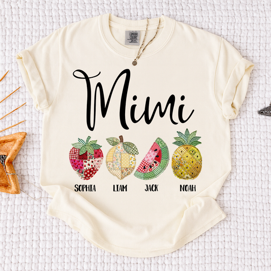 Comfort Colors® Personalized Mimi Fruit Shirt for Women, Custom Name Graphic Tee for Grandma, Mom, or Nana, Cute Summer Shirt Gift