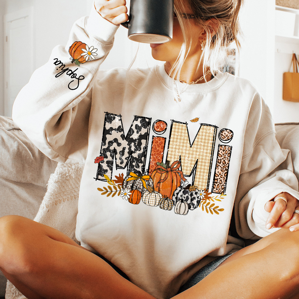 Preppy Fall Mimi Custom Grandma Pumkin Sweatshirt, Personalized For Grandma And Kids