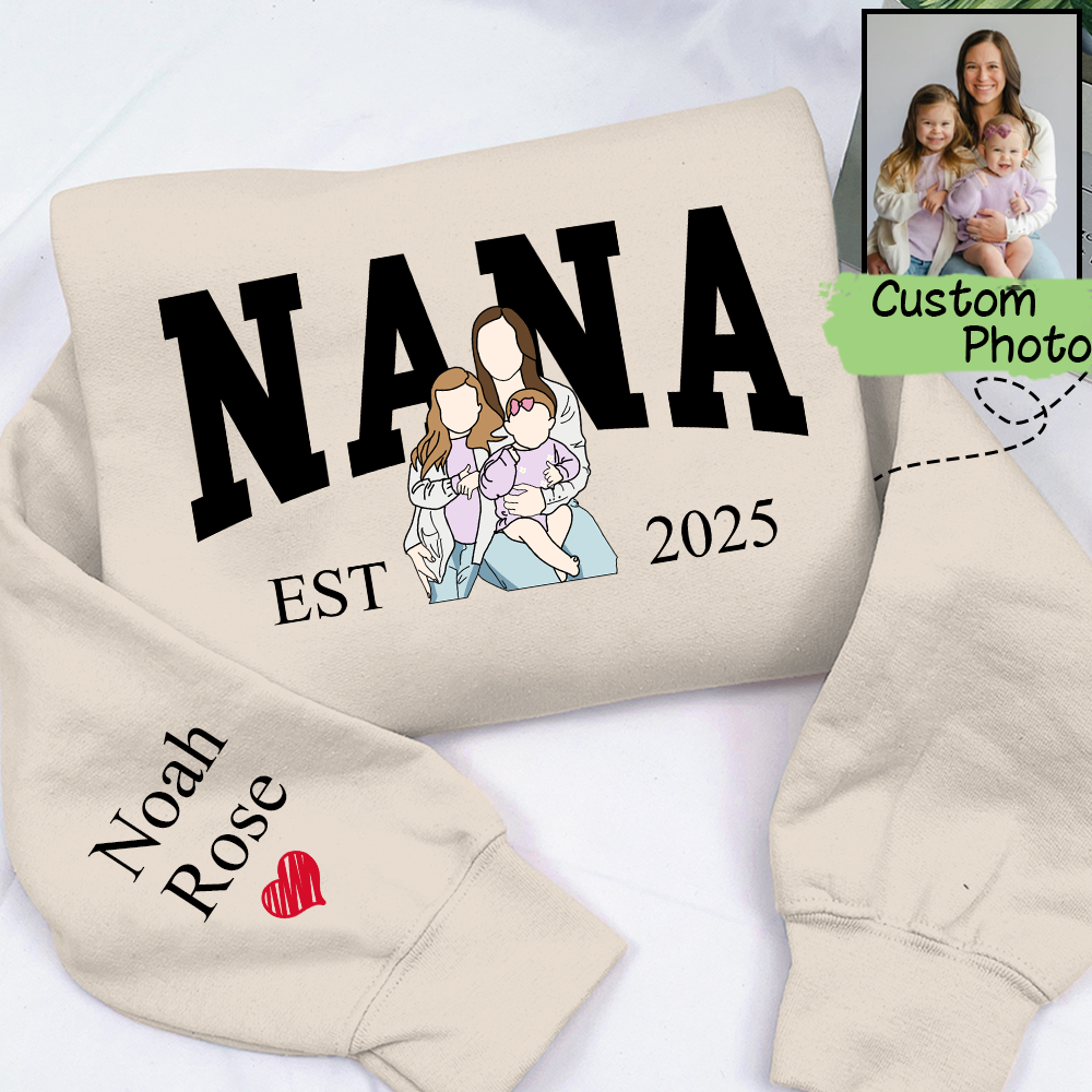 Personalized Custom Photo Portrait, Giver Custom Nana And Kids For Family Gift