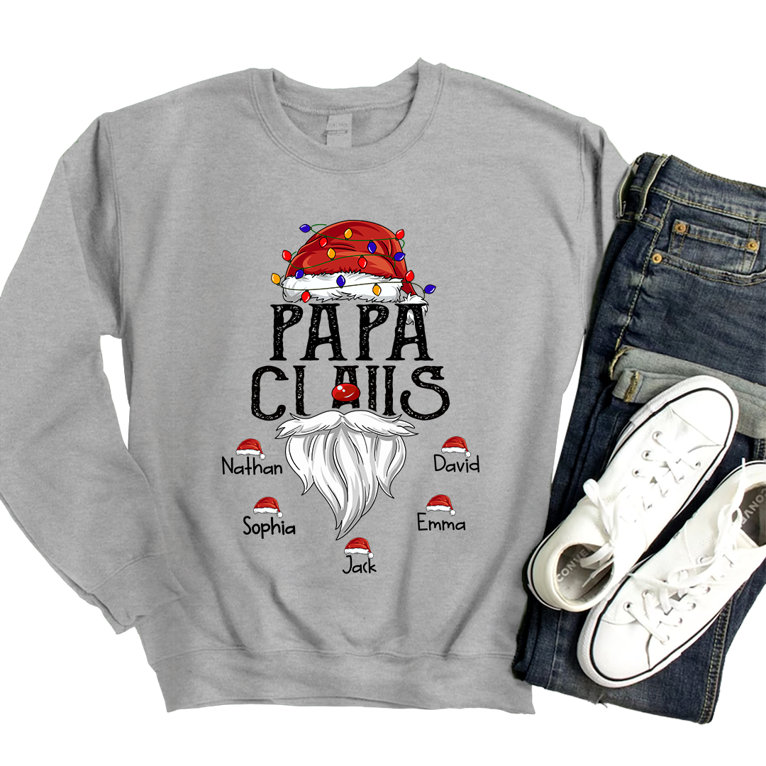 Hat Santa With Christmas Lights, Gift For Grandpa, Custom Give Papa And Kids Sweatshirt